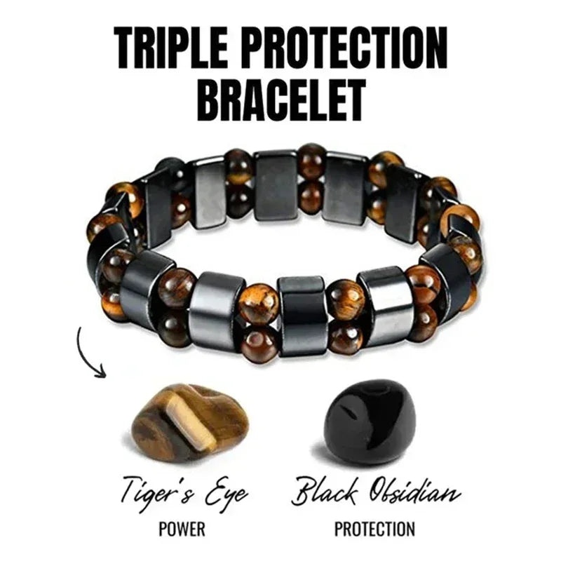 Natural Stone Double Layer Tiger Eye Lymphatic Detoxification Bracelet for Men and Women Magnetic Therapy Weight Loss Bracelet