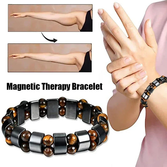 Natural Stone Double Layer Tiger Eye Lymphatic Detoxification Bracelet for Men and Women Magnetic Therapy Weight Loss Bracelet