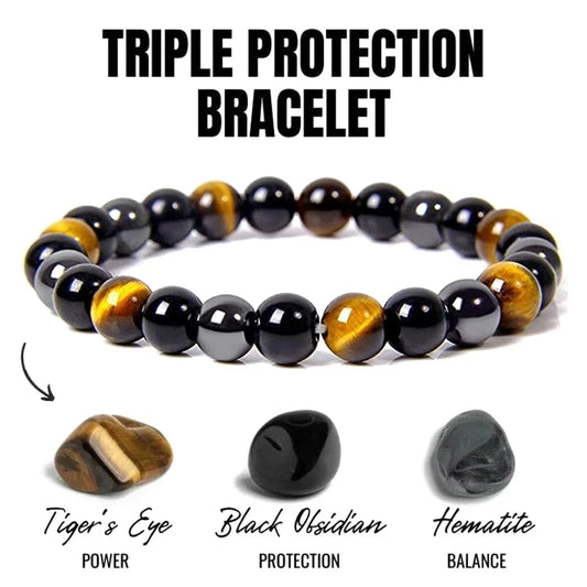 1 Natural Black Obsidian Hematite Tiger Eye Bead Bracelet for Men and Women - Magnetic Health Protection - Soul Jewelry