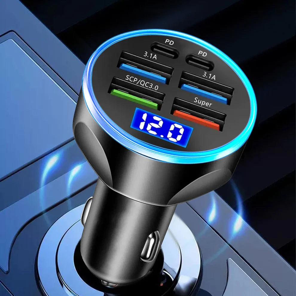 Car Fast Charge One to Six Car Cigarette Lighter Plug with Digital Display